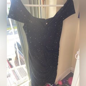 Off Shoulder Ruched Wrap Sequin Bodycon Dress